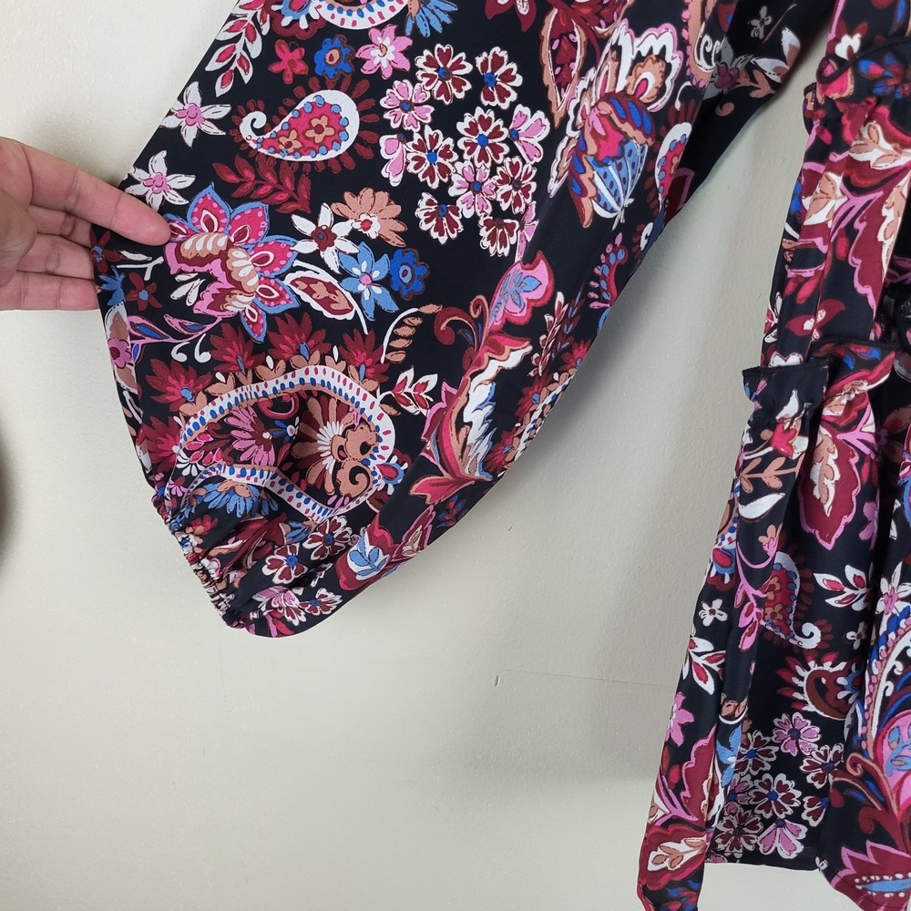 Lovely J Boho Floral Paisley Top Women's Large Balloon Sleeves Ruffled Tiered - Picture 5 of 10